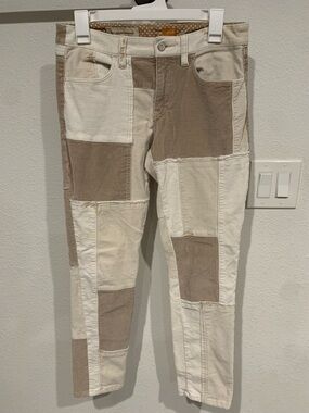 Anthropologie Pilcro Patchwork Corduroy Straight-Leg Pants in Beige and Cream 28